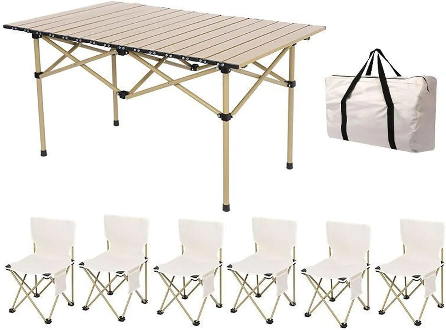 Camping Compact Table Lightweight Lawn Chair Portable Picnic with Seats for More People, Folding Roll up Carbon Steel Garden Patio