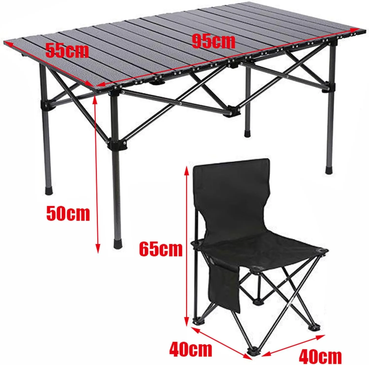 Camping Compact Table Lightweight Lawn Chair Portable Picnic with Seats for More People, Folding Roll up Carbon Steel Garden Patio