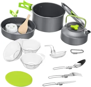 Camping Cooking Set 10pcs Portable Cookware Pot Pan Bowl Spoon Fork Cutlery Non-Stick Perfect for Outdoor Activities Hiking Picnic