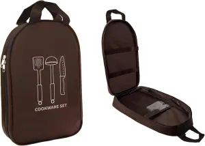 Camping Cooking Utensils Travel Spice Kit Bag Camp Kitchen Accessories Carrying Bag Gear Cookware Kit Great for Barbecues, Backyards, RV Trips Backpacking Camping Large Capacity Storage (Brown)