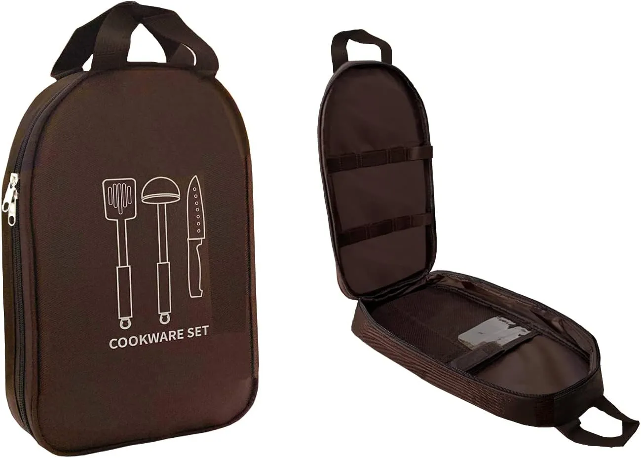 Camping Cooking Utensils Travel Spice Kit Bag Camp Kitchen Accessories Carrying Bag Gear Cookware Kit Great for Barbecues, Backyards, RV Trips Backpacking Camping Large Capacity Storage (Brown)