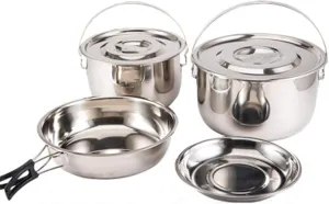 Camping Cookware Camping Cookware Set - Compact Stainless Steel Cooking Pots and Pans | Outdoor Cook Set for Hiking | Beach | Hiking Gear Outdoor Camping Cookware (Silver 4)