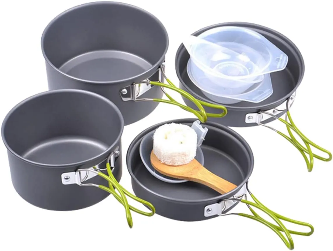 Camping Cookware Kit 2-3 Person Aluminum Pot Set Non-Stick Portable Cooking Pot