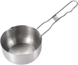 Camping Cookware, Outdoor Deep Pour Hot Oil Small Pot Pour Oil Sauce Pot Household Frying Pot Picnic Cooker Portable Stove(Silver)