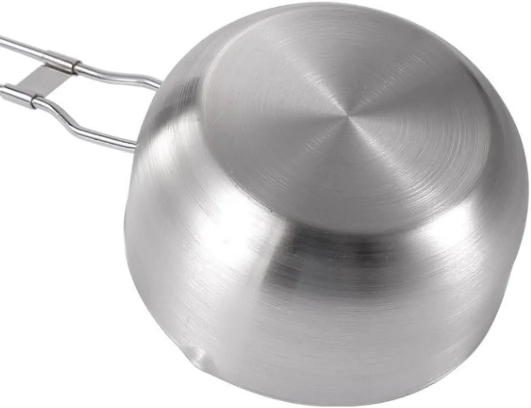 Camping Cookware, Outdoor Deep Pour Hot Oil Small Pot Pour Oil Sauce Pot Household Frying Pot Picnic Cooker Portable Stove(Silver)