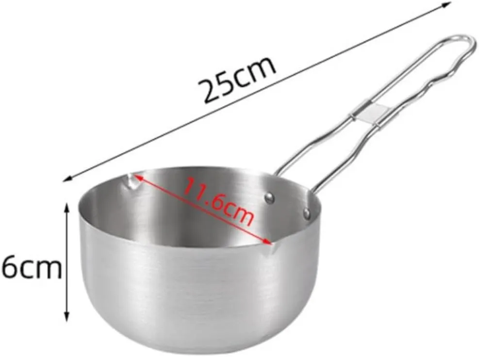 Camping Cookware, Outdoor Deep Pour Hot Oil Small Pot Pour Oil Sauce Pot Household Frying Pot Picnic Cooker Portable Stove(Silver)