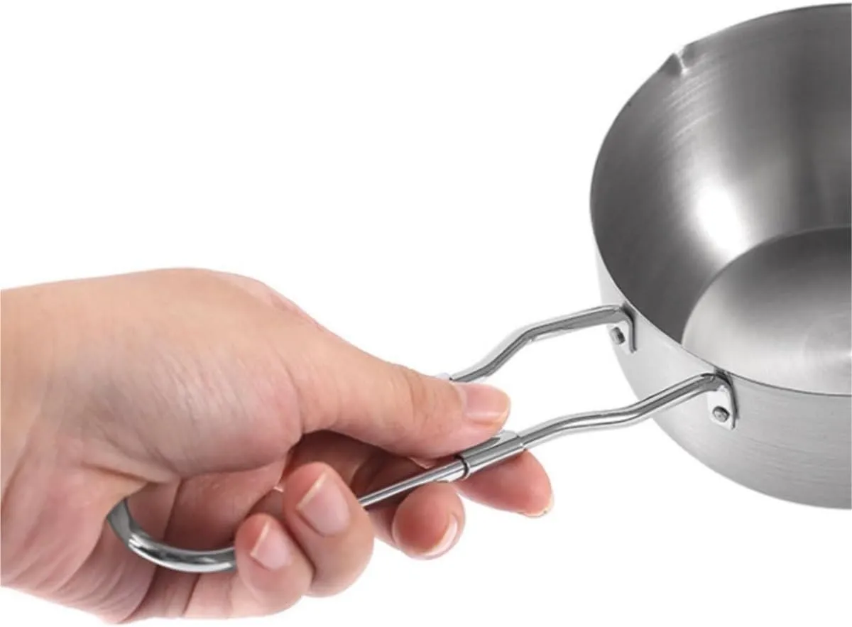 Camping Cookware, Outdoor Deep Pour Hot Oil Small Pot Pour Oil Sauce Pot Household Frying Pot Picnic Cooker Portable Stove(Silver)