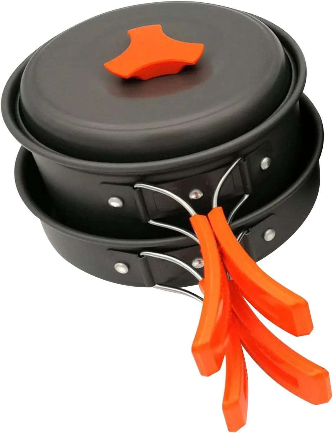 Camping Cookware Set Campfire Cooking Utensils Folding Cookset Portable Outdoor Hiking Backpacking Pot Pan Bowls Spoon Mesh Carry Bag Dishcloth