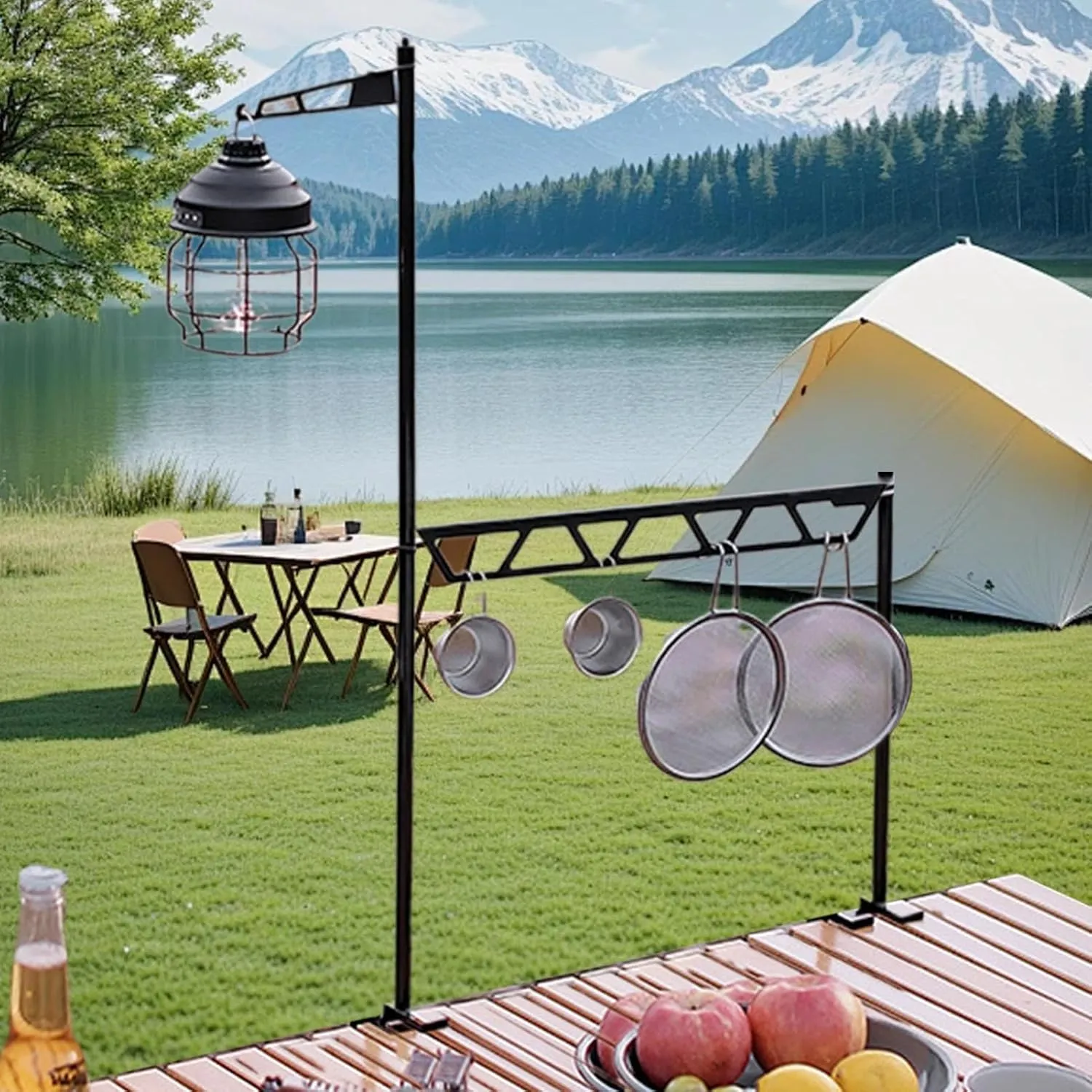 Camping Cookware Shelf - Desktop Cookware Storage Stand,Removable Tool Organizer, Cutlery Holder, Pot Hanger, Metal Shelf for Picnic Grill Camping Travel Hiking