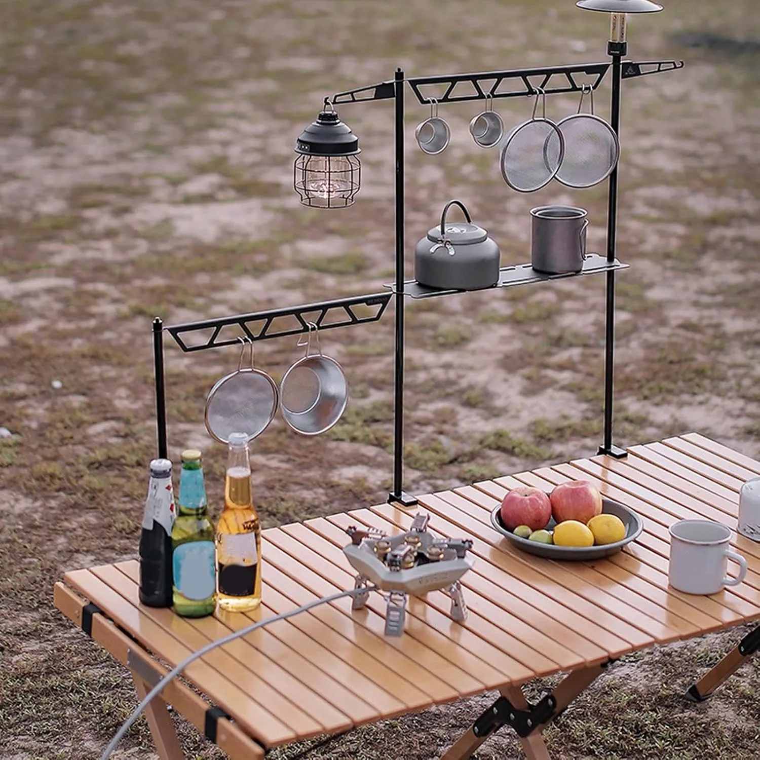 Camping Cookware Shelf | Tabletop Utensil Stand | Metal Cutlery Holder, Portable Removable Tool Organizer for Camping Picnic BBQ Outdoor Fishing