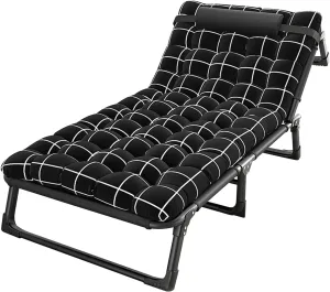 Camping Cot, Adjustable 4-Position Adults Camping Cot, Portable Folding Chaise Lounge Chair with Pillow, Lightweight Sleeping Bed for Outdoor, Beach, Pool, Patio & Office Nap 75cm