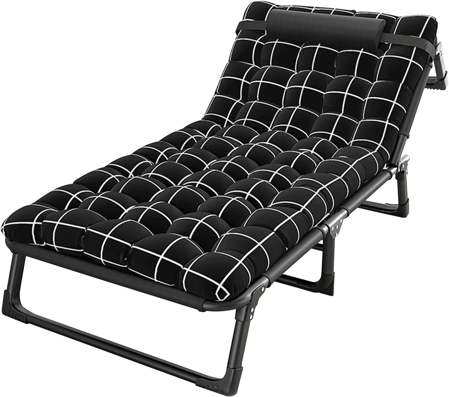 Camping Cot, Adjustable 4-Position Adults Camping Cot, Portable Folding Chaise Lounge Chair with Pillow, Lightweight Sleeping Bed for Outdoor, Beach, Pool, Patio & Office Nap 75cm