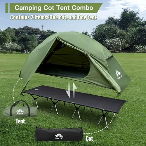 Camping Cot Tent-Waterproof 1-Person Off-Ground Combo Cot Bed for Adults