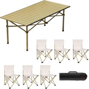 Camping Folding air and Table Set with Roll up Carbon Steel Folding Bea Picnic Tables Collapsible Backpack Lawn air for More People Party, BBQ