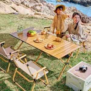 Camping Folding Chair and Table Set,Portable Picnic Table with Seats,for Outdoor Travel, Grill Beaches Party, Backyard BBQ 90 * 60 * 45cm Table Chair*4