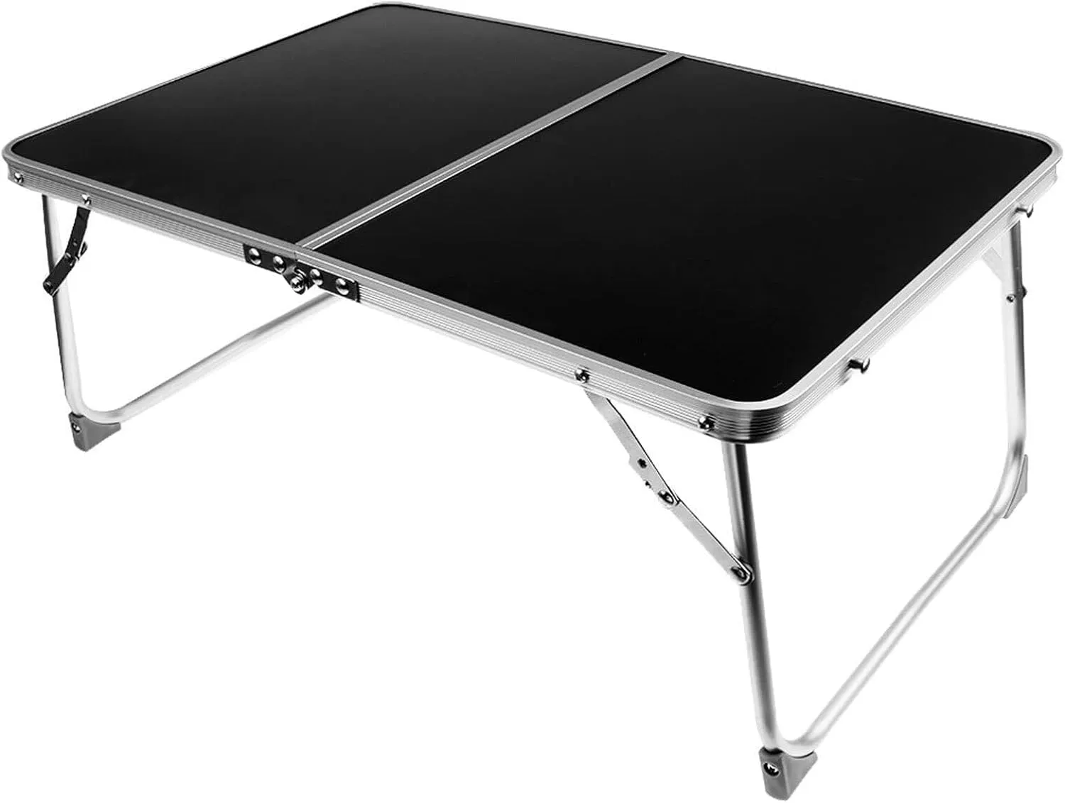 Camping Folding Table, Portable Bed Tray for Breakfast, Picnic, Outdoor Hiking Table (White/Black)