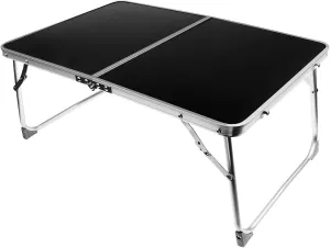 Camping Folding Table, Portable Bed Tray for Breakfast, Picnic, Outdoor Hiking Table (White/Black)