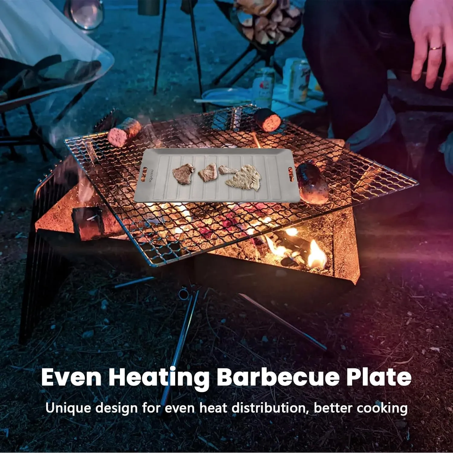 Camping Grill Pan & BBQ Tinks Portable Outdoor Cookware Set Finisca Matte Nonstick for 1 Person (Plate Pinks and Barbecue)