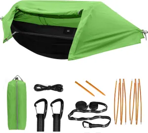 Camping Hammock with Mosquito Net and Rainfly Lightweight Portable Sleeping Hammock Tent Backpacker Travel Outdoor Gear (Green)