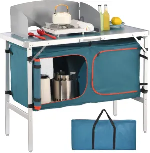 Camping Kitchen Table, Outdoor Portable Fold up Lightweight, with Draught Board, Aluminum Composite, with Storage Bag, Suitable for Backcountry Camping Trips Party BBQ RV