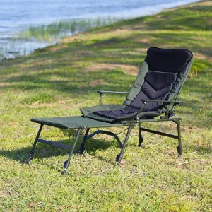 Camping Lounge Chair with Detachable Footrest, Portable Folding Reclining Camping Chair with Adjustable backrest for Indoor and Outdoor Camping Beach Hiking Fishing, Green Black