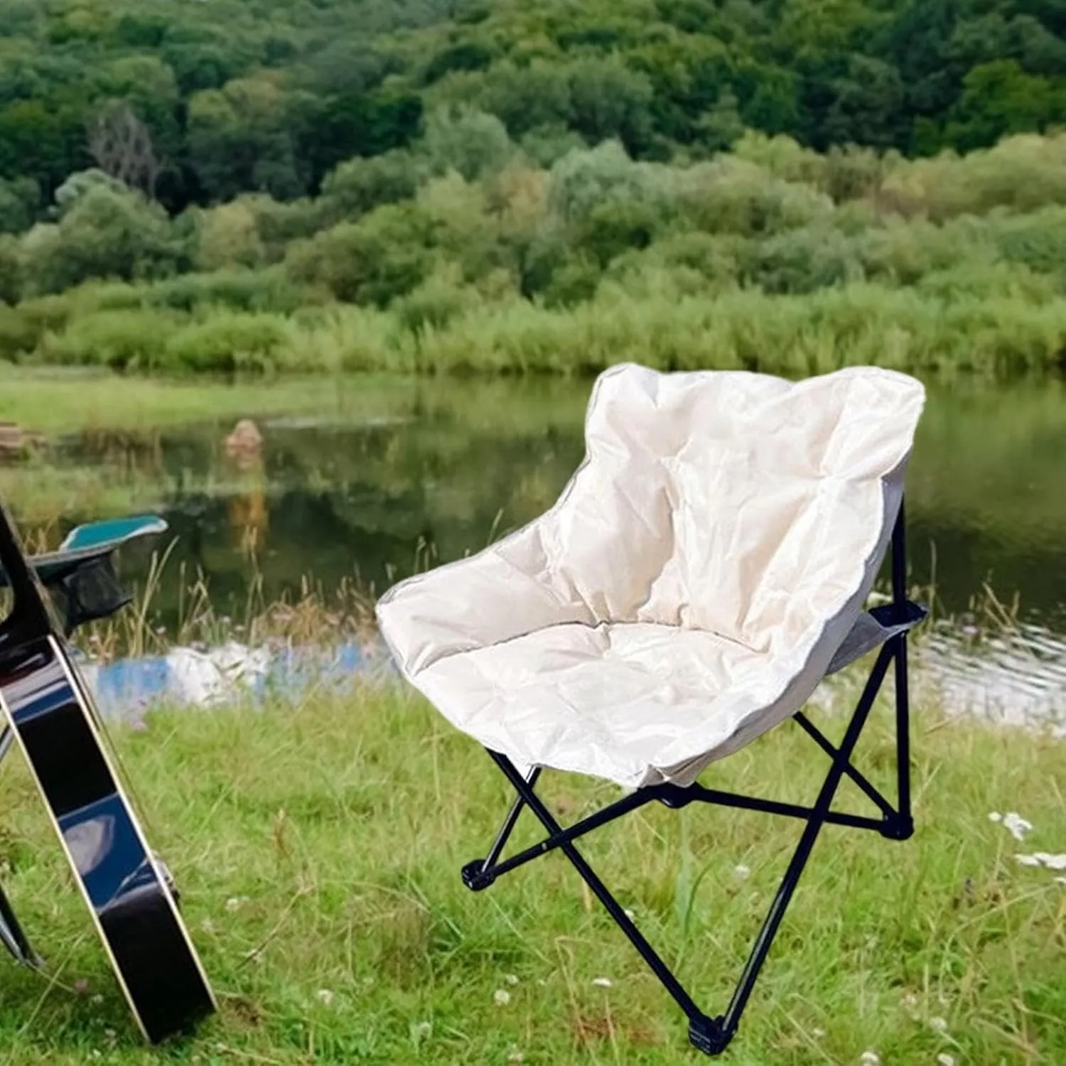 Camping Padded Chair Padded Cushion Lazy Sofa Portable Fishing Lounge Chair Foldable Seat for Patio Outdoor Sports Adults Foldable Outdoor seat for Camping Ergonomic Camp seat Canvas Camping