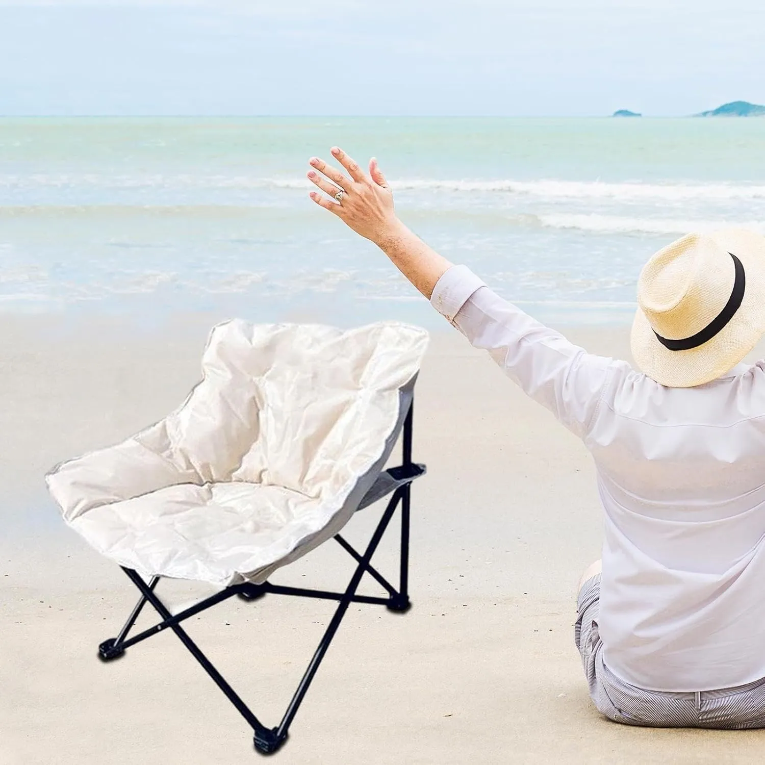 Camping Padded Chair Padded Cushion Lazy Sofa Portable Fishing Lounge Chair Foldable Seat for Patio Outdoor Sports Adults Foldable Outdoor seat for Camping Ergonomic Camp seat Canvas Camping