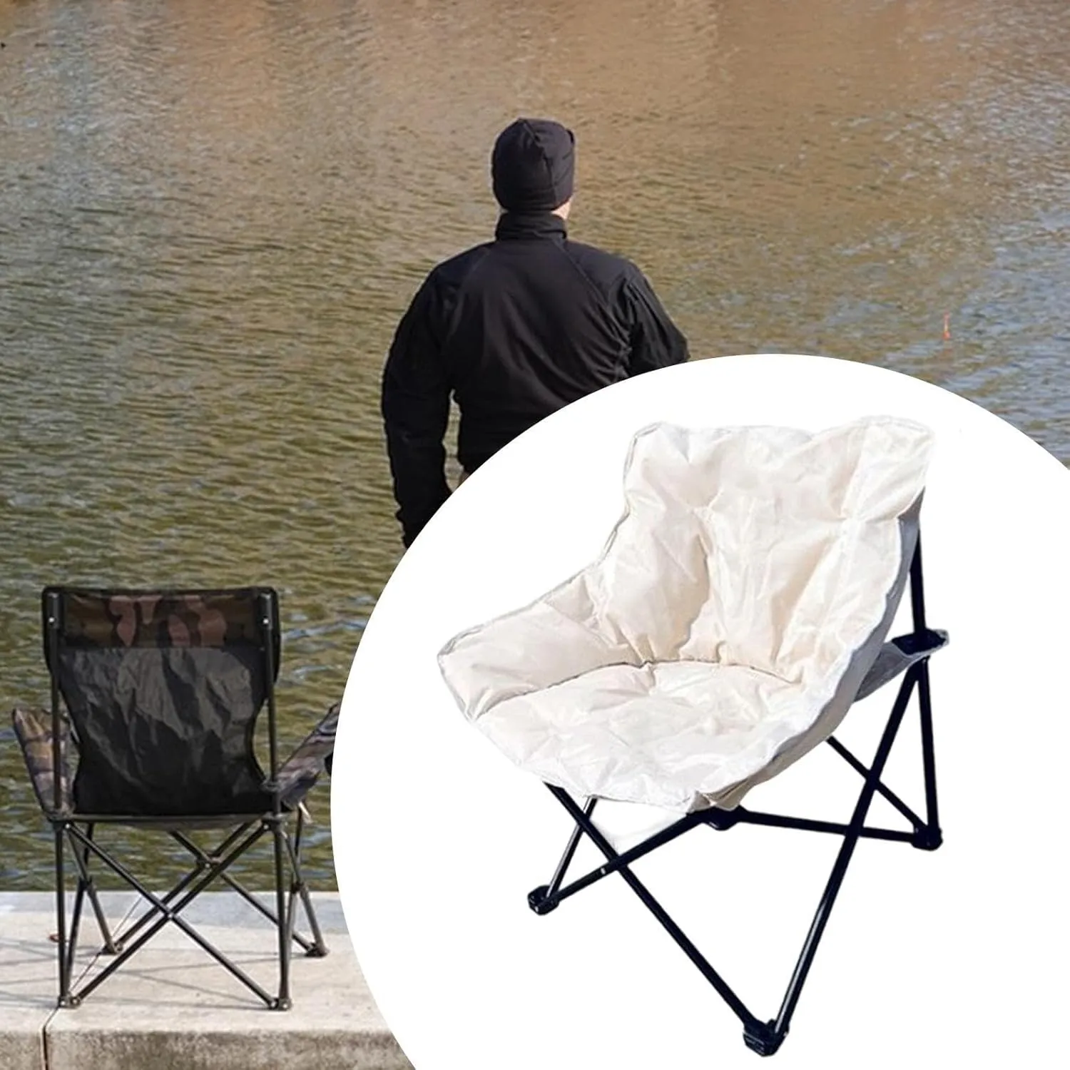 Camping Padded Chair Padded Cushion Lazy Sofa Portable Fishing Lounge Chair Foldable Seat for Patio Outdoor Sports Adults Foldable Outdoor seat for Camping Ergonomic Camp seat Canvas Camping