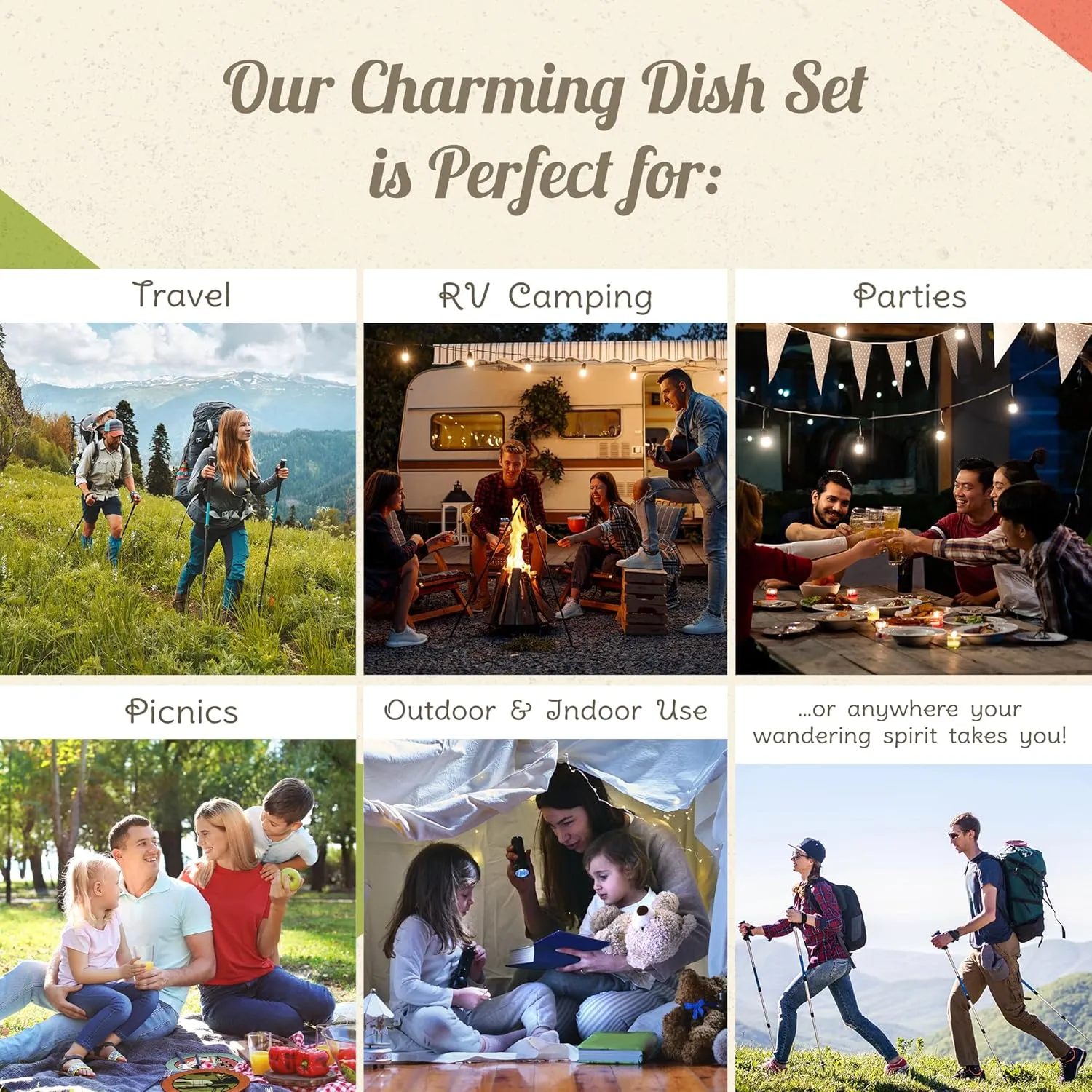 Camping Plates Cups and Bowls Set - 8-pc Wheat Straw Dinnerware Sets - 2 Bowls, 2 Cups, 2 Small & 2 Large Indoor/Outdoor RV Dishes - BPA Free, Dishwasher & Microwave Safe (Drift wood)