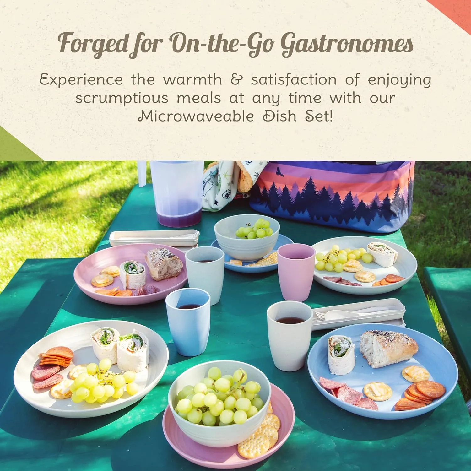 Camping Plates Cups and Bowls Set - 8-pc Wheat Straw Dinnerware Sets - 2 Bowls, 2 Cups, 2 Small & 2 Large Indoor/Outdoor RV Dishes - BPA Free, Dishwasher & Microwave Safe (Drift wood)