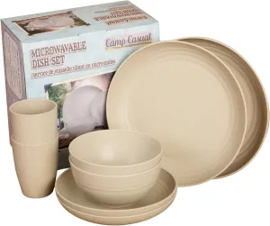 Camping Plates Cups and Bowls Set - 8-pc Wheat Straw Dinnerware Sets - 2 Bowls, 2 Cups, 2 Small & 2 Large Indoor/Outdoor RV Dishes - BPA Free, Dishwasher & Microwave Safe (Drift wood)