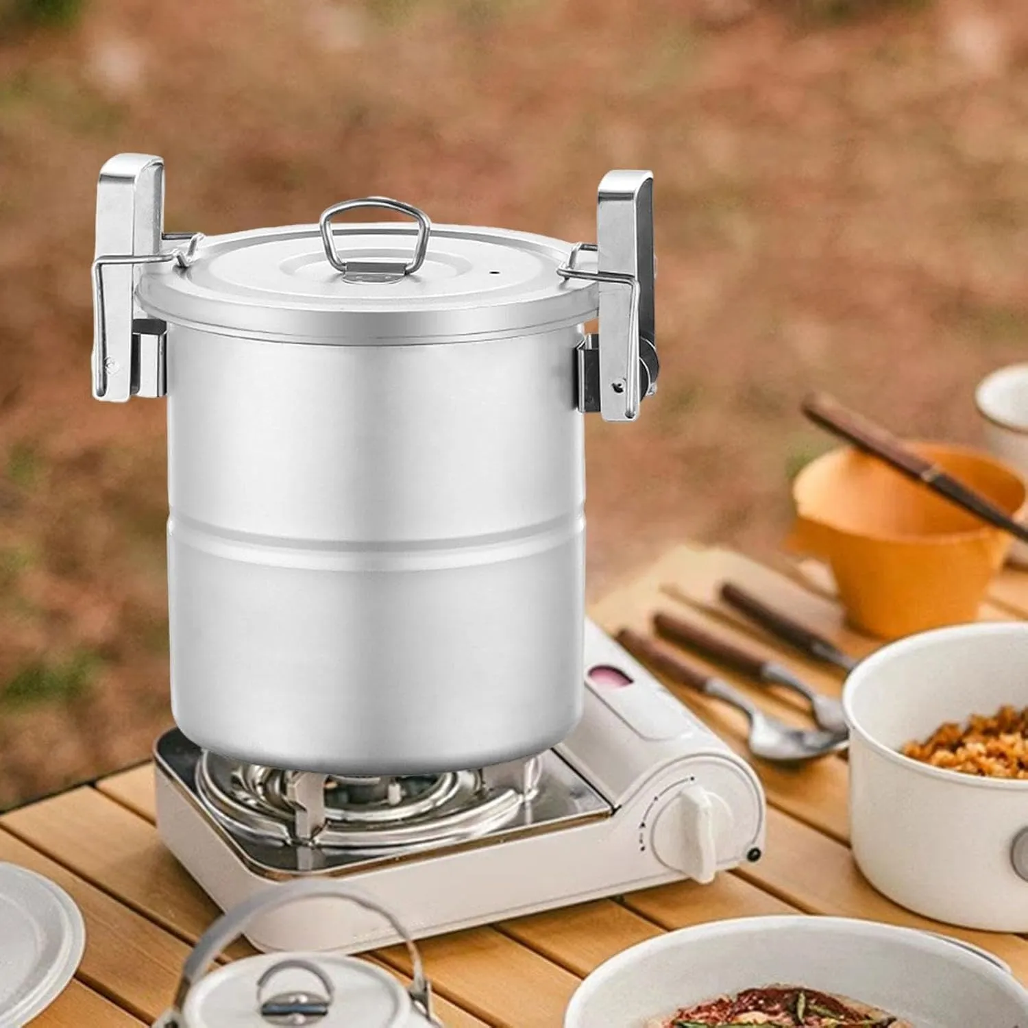 Camping Rice Cooker Rice Cooking Pot with Lid Nonstick 304 Stainless Steel Small Steamer Cookware for Fishing Picnic Survival, 2 to 3 People