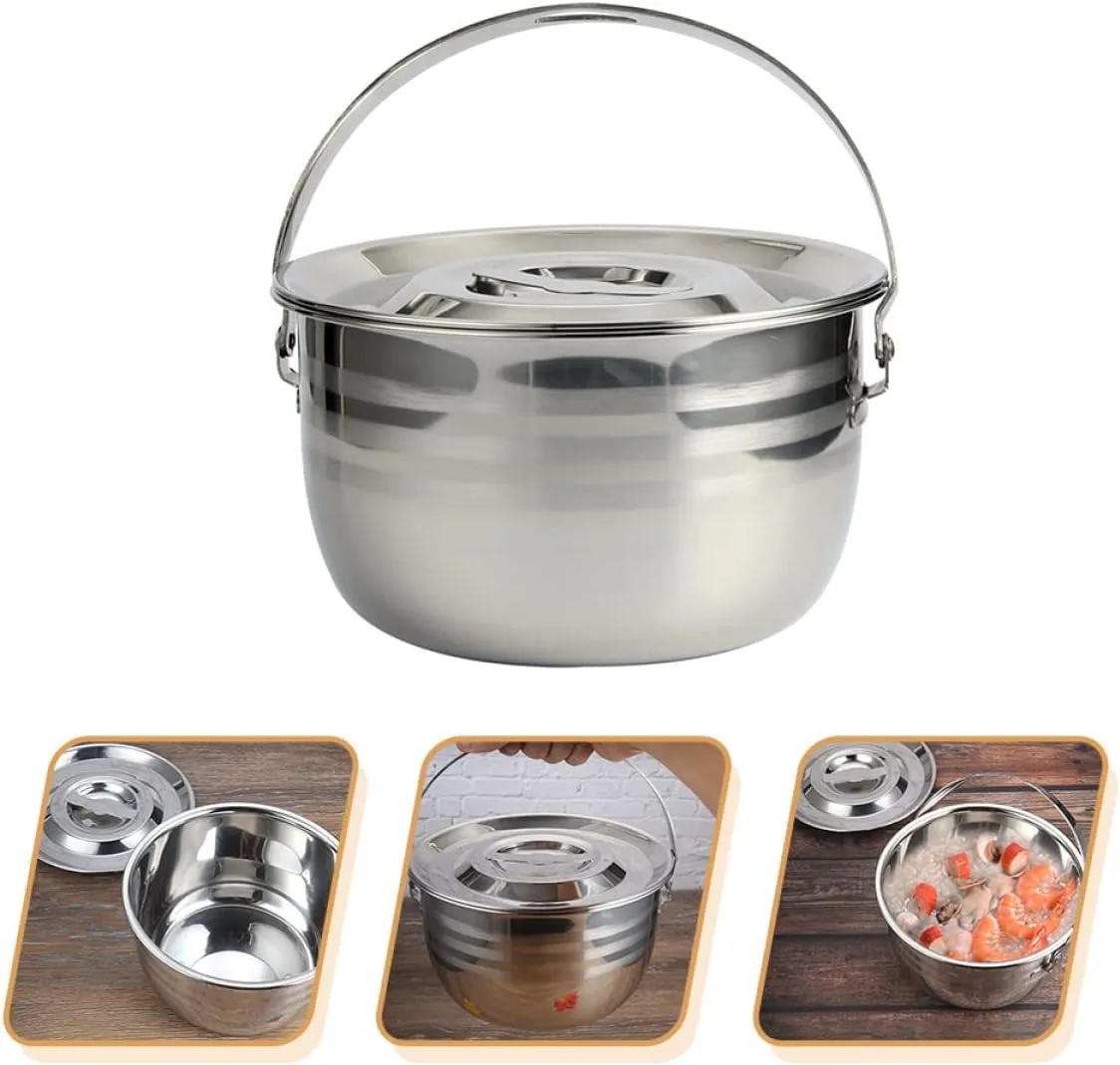 Camping Soup Pot Steel Camp Fire Pot for Home Lightweight Non-stick Household Cookware