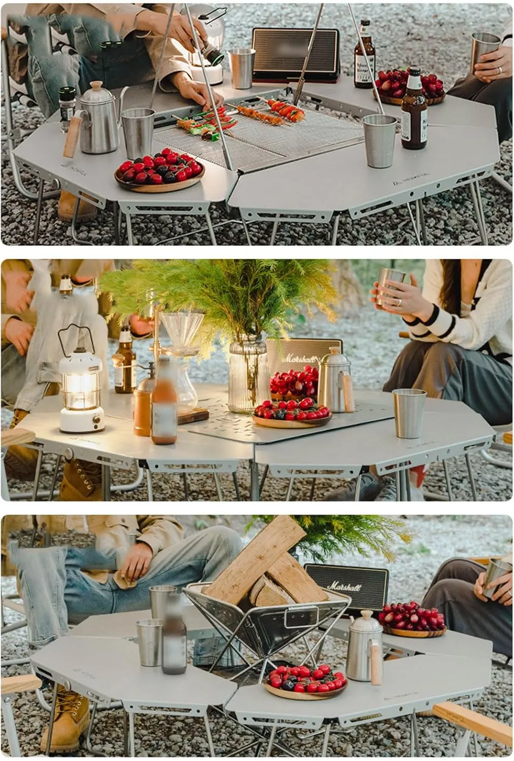 Camping Splicing Table Set with Chairs, Outdoor Camping Folding Table Chair Set Portable Beach Table Foldable Chiars for Camping, Picnic, Travel, RV