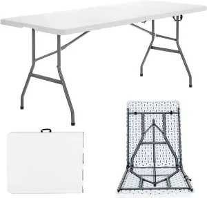 Camping Table, 6FT/180cm Folding Camping Table with Carrying Handles, Portable Trestle Dining Picnic Table, Outdoor Indoor Kitchen Garden Patio Picnic BBQ Table