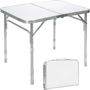 Camping Table, 80cm/90cm Folding Camping Table, Adjustable Height Aluminum Picnic Table with Carrying Handle, Fold Up Dining Trestle Table for Indoor Outdoor BBQ Party