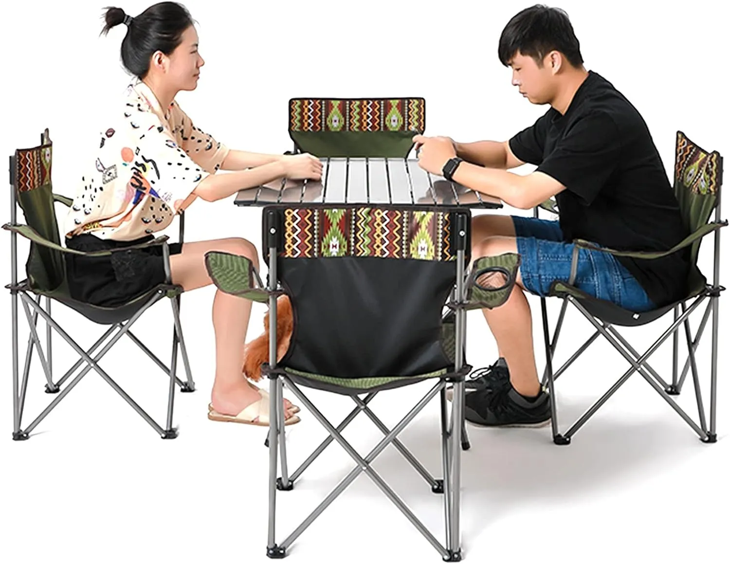 Camping Table Chairs Outdoor Folding Table and Chair Set, Aluminum Alloy Roll Table Top, Suitable for Balcony Garden Fishing Camping Picnic Table (Color : Package 4)
