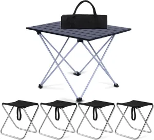 Camping Table Chairs Small Outdoor Folding Table Set, Portable Aluminum Picnic Table, Suitable for Fishing, Barbecue and Hiking 56x40x40cm (Color : Black, Size : Package 3)