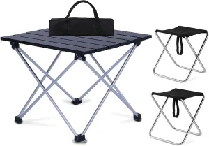Camping Table Chairs Small Outdoor Set, Portable Aluminum Picnic Table, Suitable for Fishing, Barbecue and Hiking 56x40x40cm