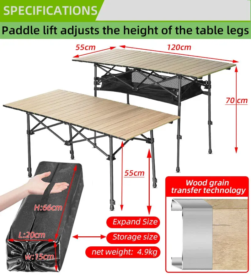 Camping Table Collapsible Folding Outdoor Furniture Barbecue Backpacking Nature Hike Lightweight Equipment Lifting Desk