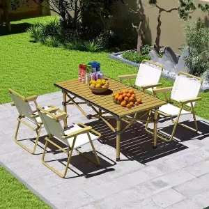 Camping Table Folding Portable Camp Aluminum Fold Up Lightweight Roll Up Table with Carry Bag Indoor Outdoor for Camping, Picnic, Backyard, BBQ, Patio,Yellow