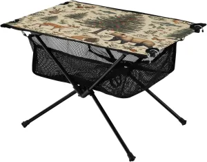 Camping Table Lightweight Portable Folding Table with Mesh Storage Net Bear Deer Fish Ideal for Camping Hiking Beach Picnic Travel Backyard