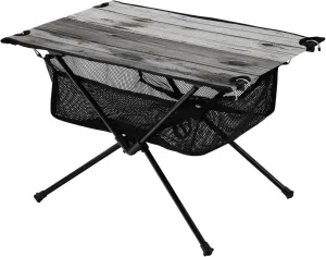Camping Table Lightweight Portable Folding Table with Mesh Storage Net Black Wood Grain Ideal for Camping Hiking Beach Picnic Travel Backyard