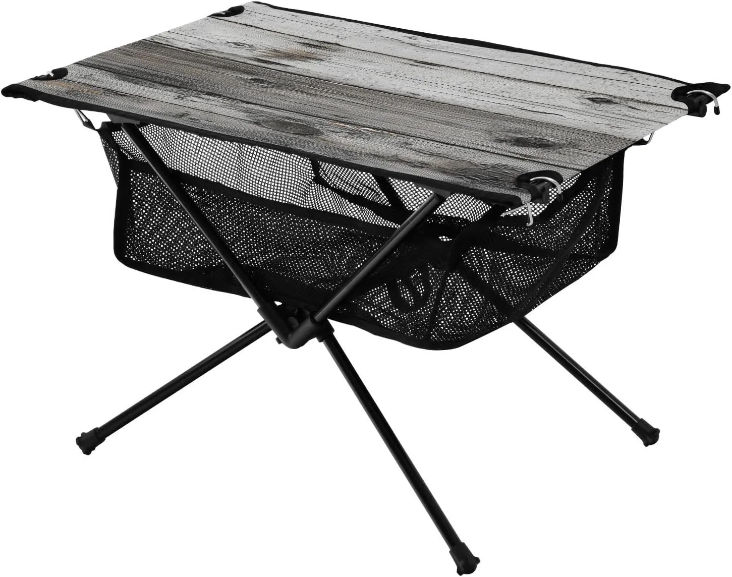 Camping Table Lightweight Portable Folding Table with Mesh Storage Net Black Wood Grain Ideal for Camping Hiking Beach Picnic Travel Backyard