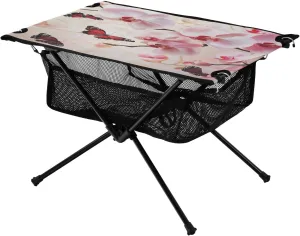 Camping Table Lightweight Portable Folding Table with Mesh Storage Net Butterfly Flower Orchid Ideal for Camping Hiking Beach Picnic Travel Backyard