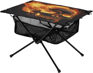 Camping Table Lightweight Portable Folding Table with Mesh Storage Net Fire Skull Ideal for Camping Hiking Beach Picnic Travel Backyard