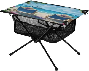 Camping Table Lightweight Portable Folding Table with Mesh Storage Net Flower Egret Ideal for Camping Hiking Beach Picnic Travel Backyard