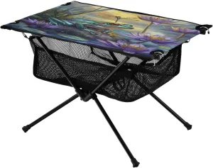 Camping Table Lightweight Portable Folding Table with Mesh Storage Net Flower Water Lily Frog Ideal for Camping Hiking Beach Picnic Travel Backyard