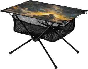 Camping Table Lightweight Portable Folding Table with Mesh Storage Net Galaxy Starry Sky Bright Ideal for Camping Hiking Beach Picnic Travel Backyard