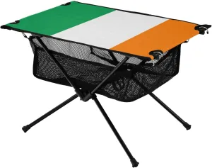 Camping Table Lightweight Portable Folding Table with Mesh Storage Net Ireland Flag Stripes Ideal for Camping Hiking Beach Picnic Travel Backyard